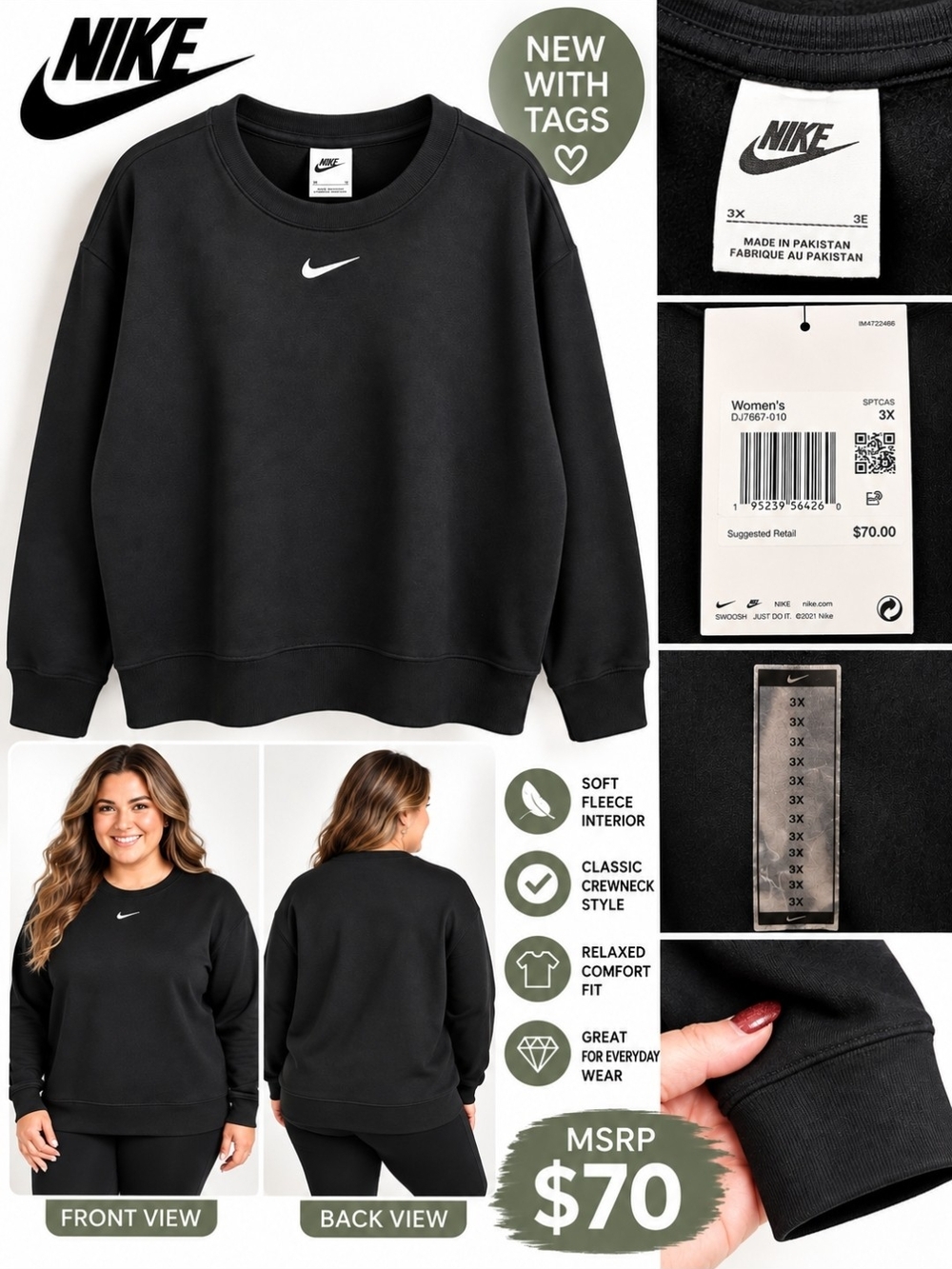 Nike Women's Black Crewneck Pullover Sweatshirt